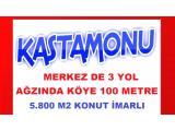 kastamonu merkez de 3 yol ağzında köye 170 metre mesafede konut imarlı 5.800 m2 arsa